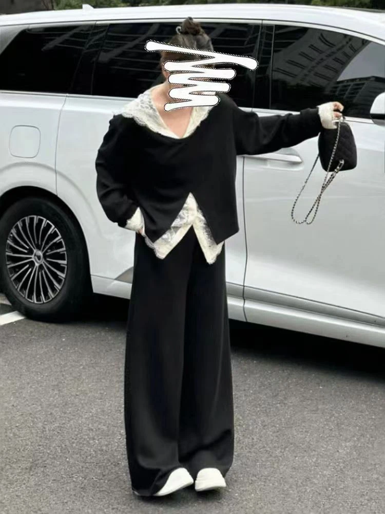 时尚套装新款百搭显瘦大码上衣真两件+裤子-9139