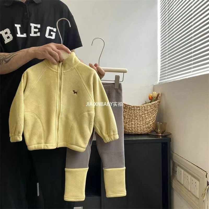 保暖柔软两件套休闲摇粒绒套装加厚洋气小童儿童2024秋冬女童