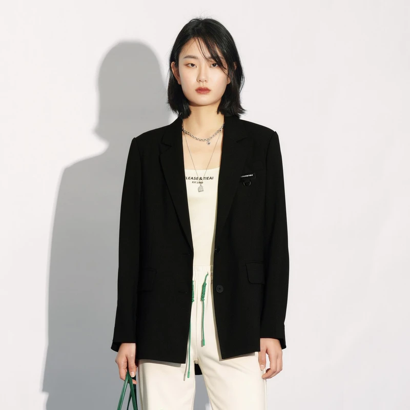 uti黑色阔感西装外套女 时尚百搭通勤风外搭上衣尤缇2024秋季新款