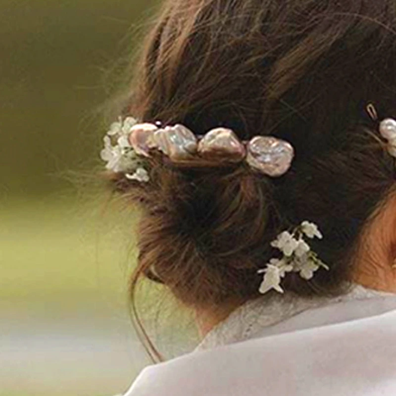 异形巴洛克珍珠一字夹温柔风弹簧夹复古（非基地发不带证书）FJ003