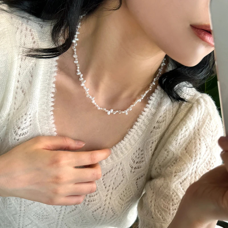 无核天然淡水珍珠异形巴洛克项链通体S925银法式锁骨链 XL2828