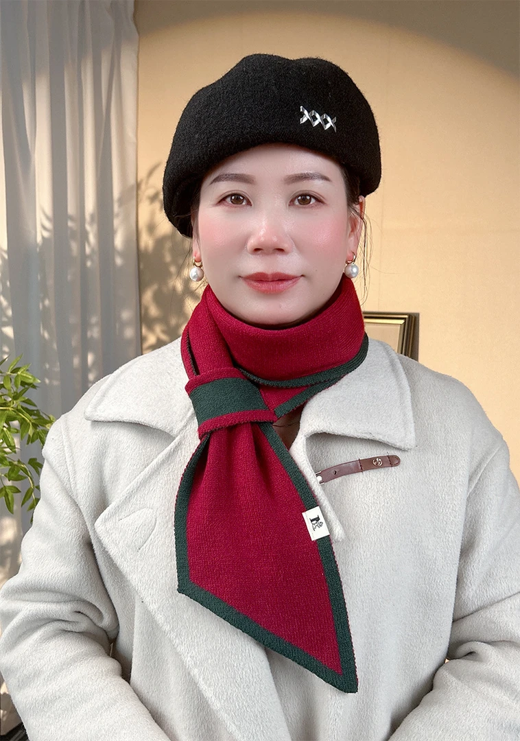 秋冬保暖针织时尚双面百搭拼色围巾新款懒人护颈围脖加厚秋冬围巾