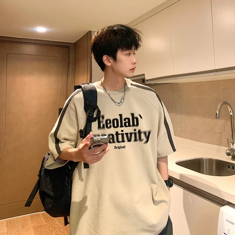 美式重磅短袖男t恤夏季2025新款潮牌印花插肩袖宽松半袖男生体恤