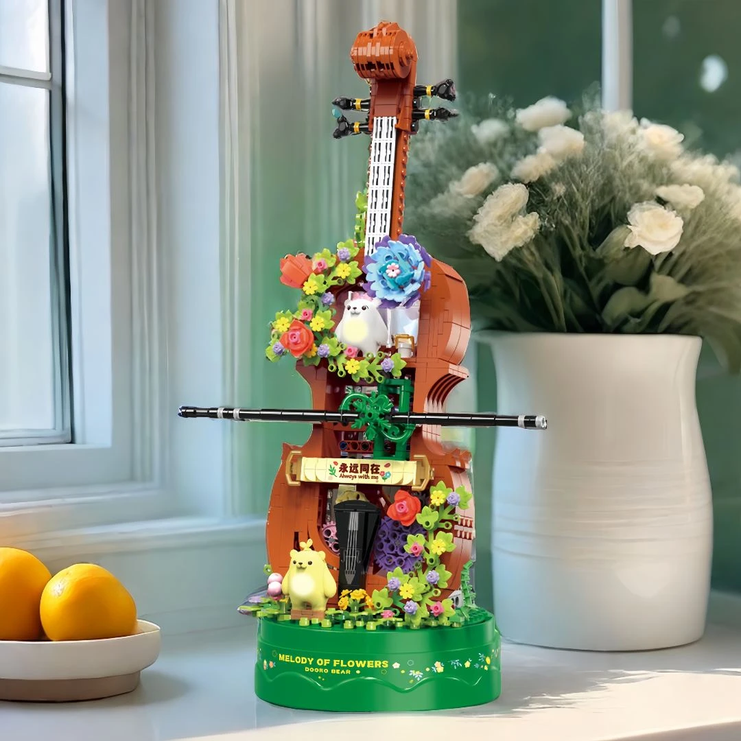 小提琴积木永生花多肉玩具模型拼装图女孩系列生日礼物儿童益智