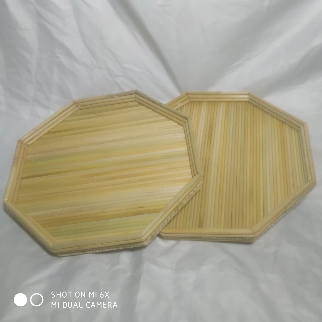 家用手工水果盘餐垫托盘高粱杆八角盘