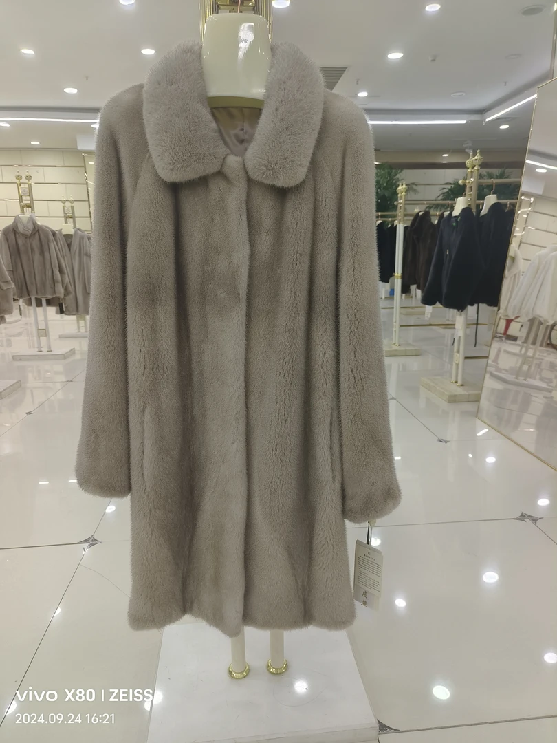 新款貂皮天鹅绒整貂水貂外套长款