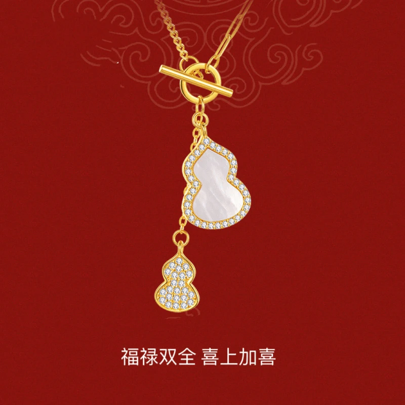 翠潋 坠链均925银合成锆石 福禄好运银葫芦流苏套链锁骨链轻奢