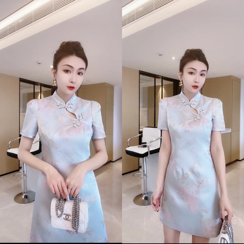 M9A83611 2024新款气质款时尚中式连衣裙复古中国风旗袍裙女
