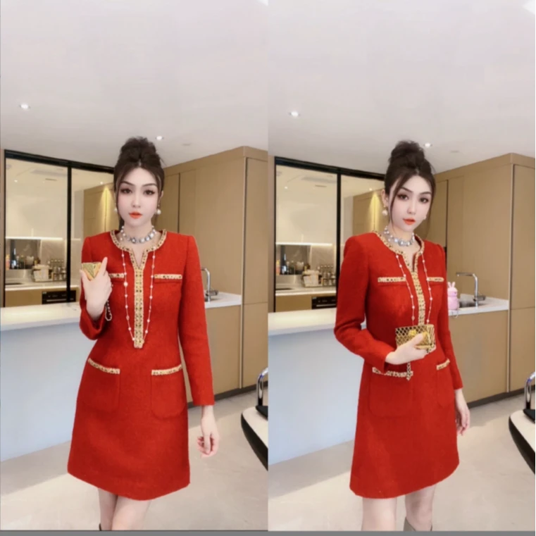 M9A84090  新款小香风气质显瘦轻奢修身收腰时尚洋气秋季连衣裙