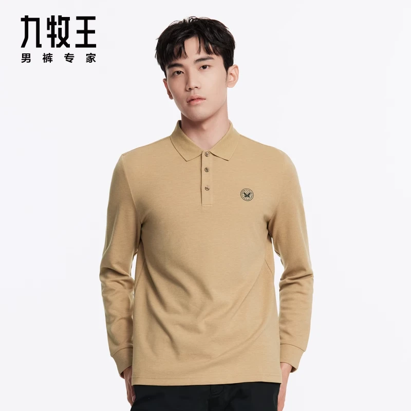 【莫代尔+绵羊毛】九牧王男装24秋冬款柔软舒适翻领亲肤柔软长袖T恤