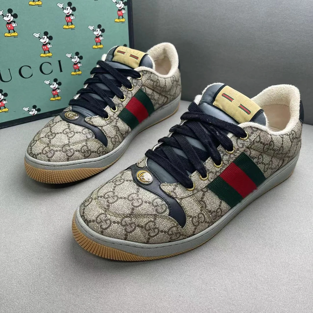 GUCCI/古驰乌木色老花满印时尚百搭复古做旧脏脏鞋 42.5码/96新