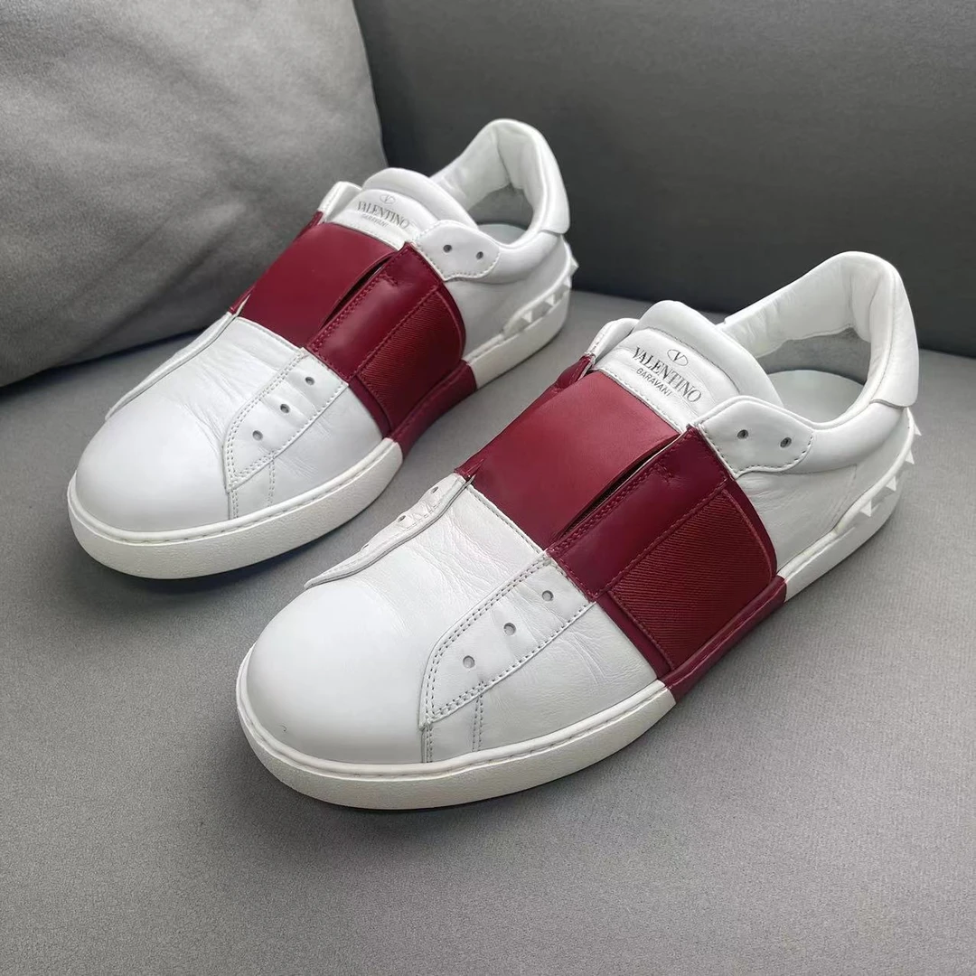 95新 Valentino/华伦天奴 经典白红拼接百搭低帮商务板鞋 42码