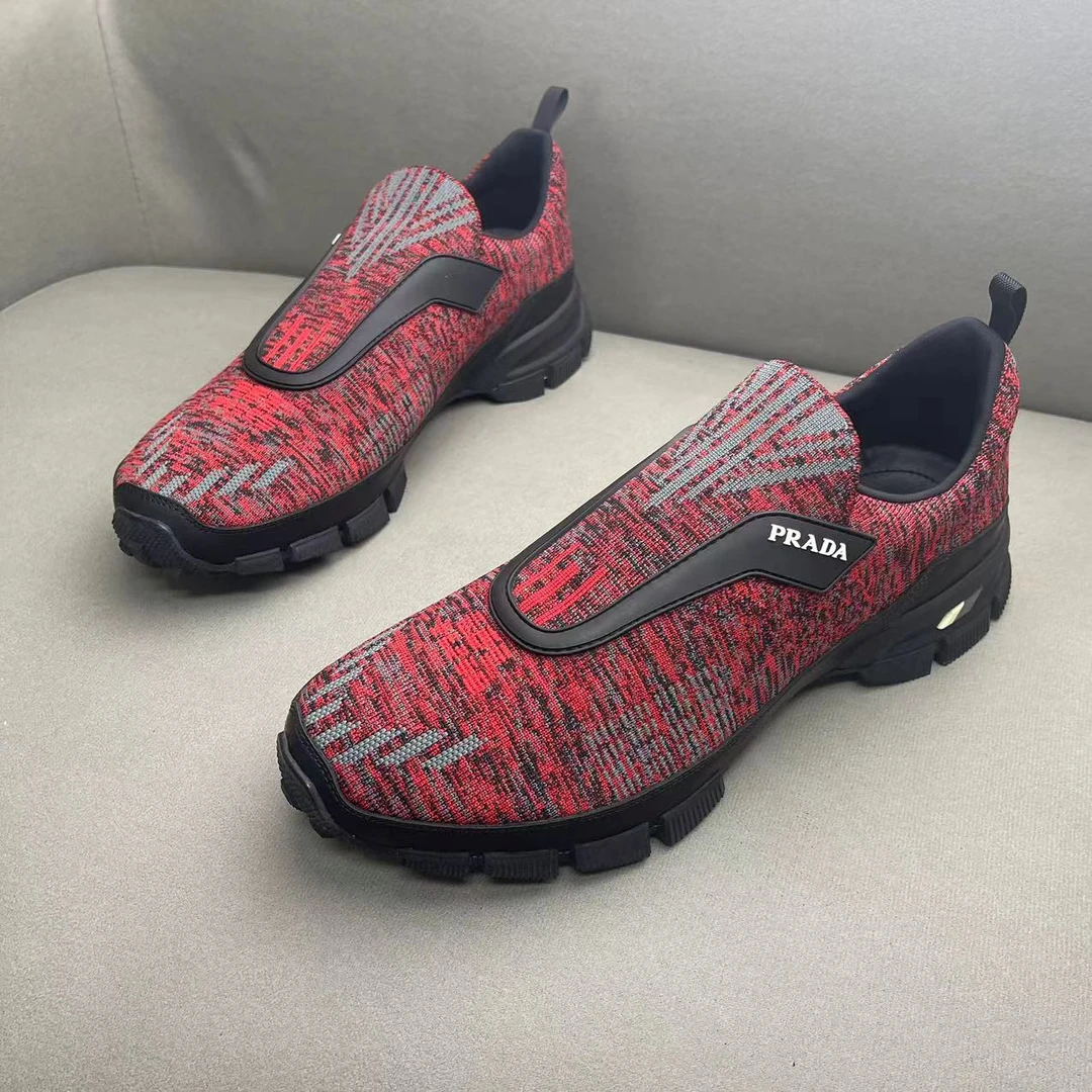 Prada/普拉达红色编织面侧翼logo时尚百搭运动鞋 42.5码/全新放置