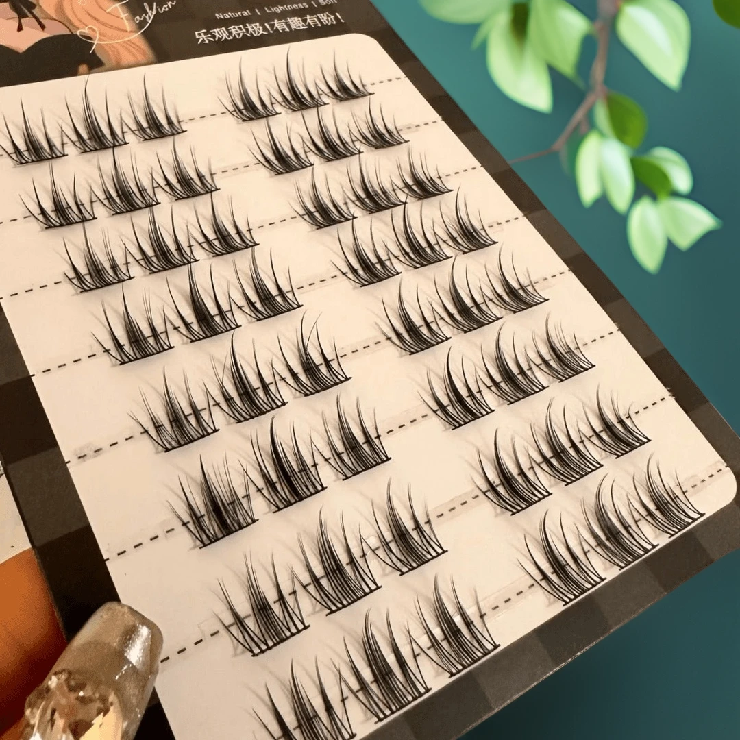 免胶山茶花三部曲假睫毛单簇轻盈柔软自然仿真懒人太阳花分段卷翘