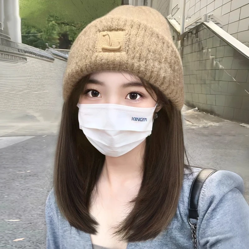 帽子假发一体时尚秋冬季2023新款仿真发全真人发带戴帽子全头套女