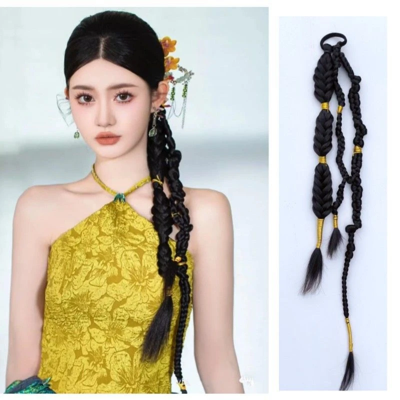 金线辫两股扭扭辫麻花辫马尾假发新中式辫子新娘发型影楼摄影黑色