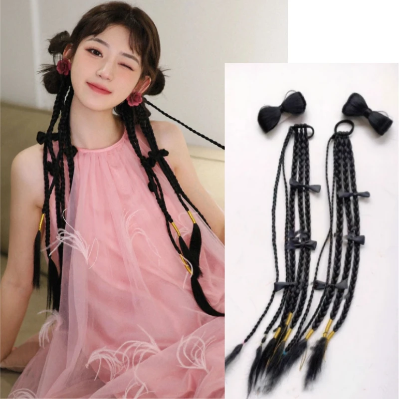 y2k假发辫子马尾女千禧辣妹拳击辫主播小辫子蝴蝶结甜酷麻花辫