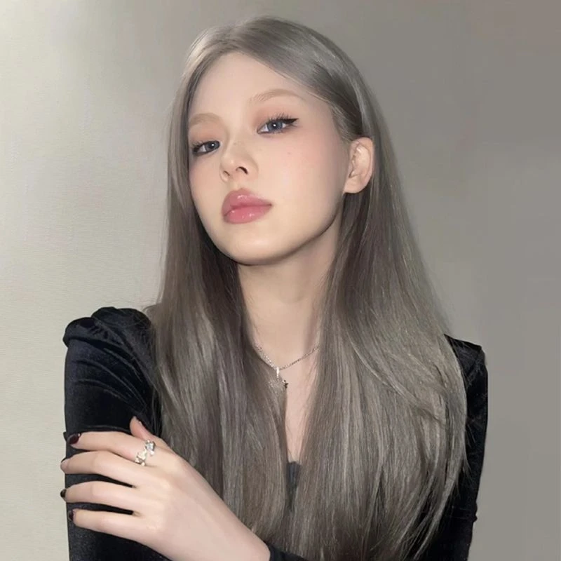 假发女长发全头套式八字刘海长直发奶奶灰lolita时尚仿真发假发套