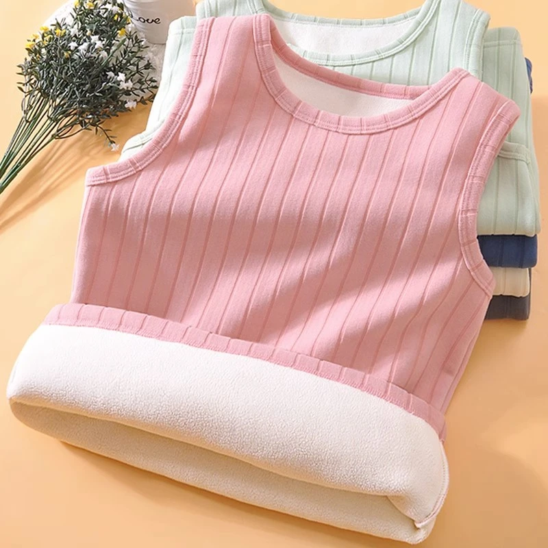 儿童加绒加厚背心宝宝女童保暖贴身内穿秋冬打底男童马甲小孩套头
