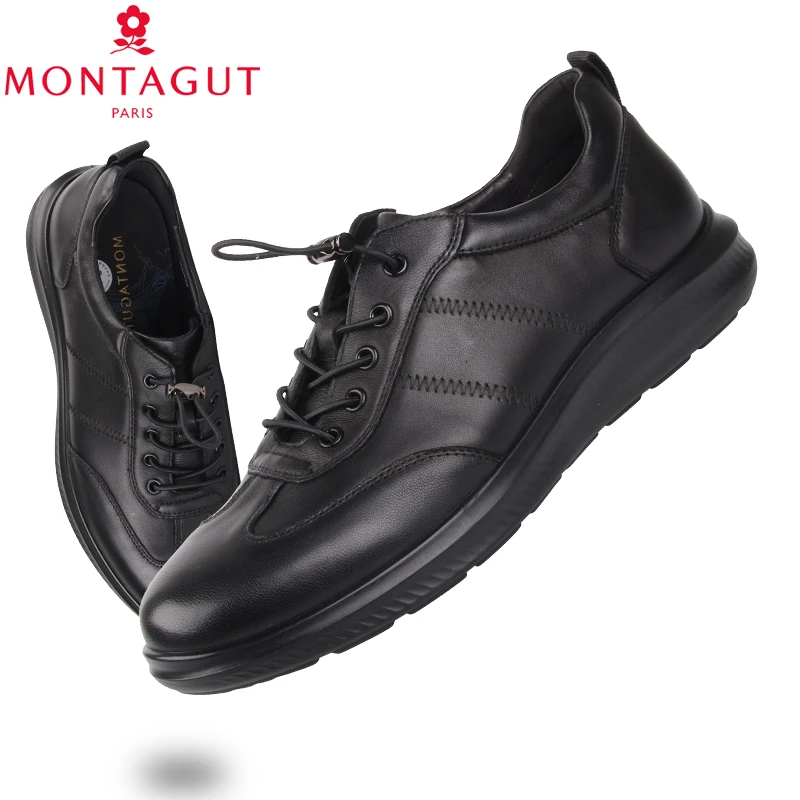 梦特娇男鞋2024秋冬新款男士户外运动鞋真皮软底舒适百搭休闲皮鞋