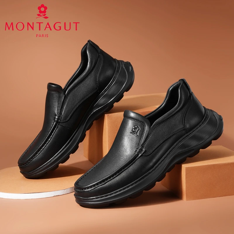 梦特娇男鞋24秋冬季新款轻质厚底增高休闲皮鞋软皮软底舒适爸爸鞋