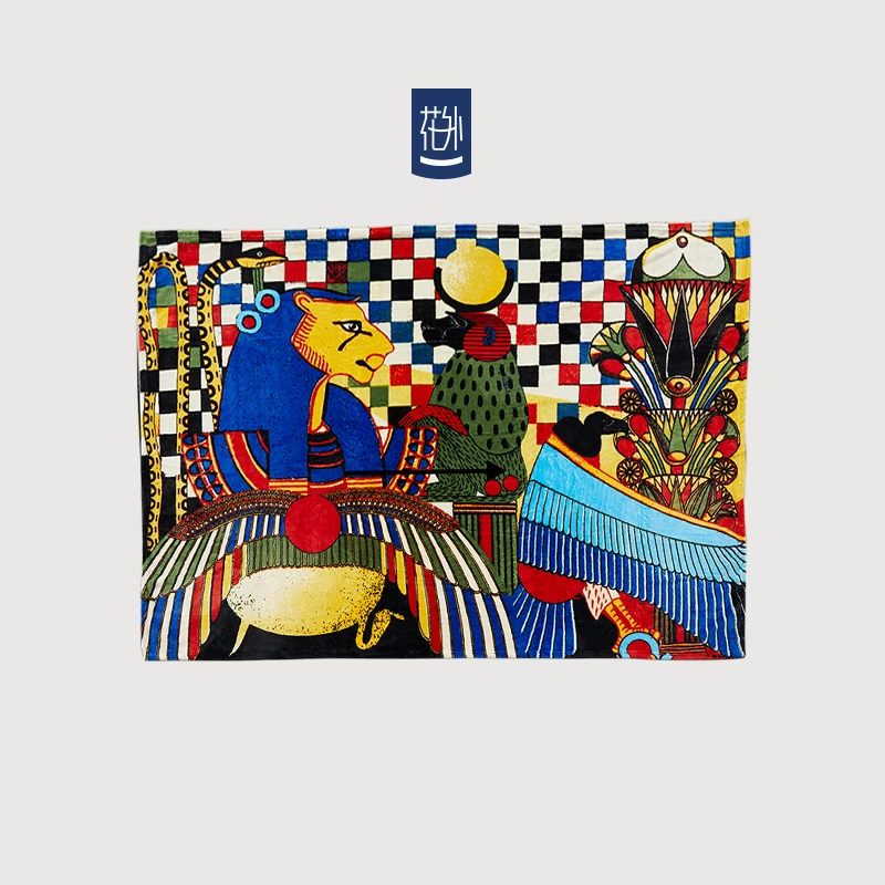 花外法兰绒珊瑚绒时尚盖毯子复古野兽印花艺术家午睡空调被沙发毯