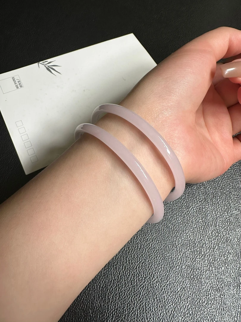 非金属玻璃手镯 一步一响叮铛镯闺蜜手镯桃花粉古风52-53圈口