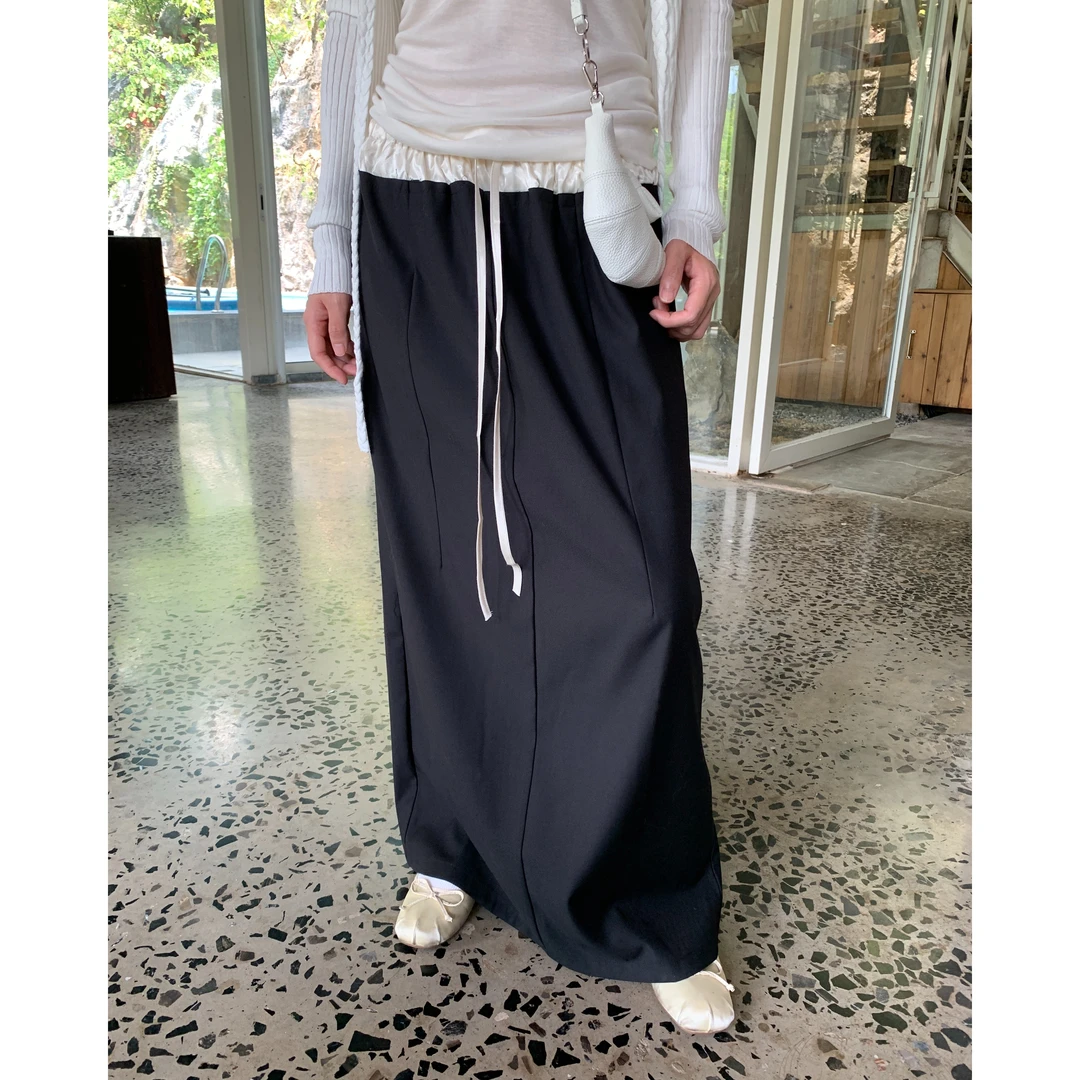 THESUMEY腰头拼接休闲半身长裙女高级垂感2023小众设计感