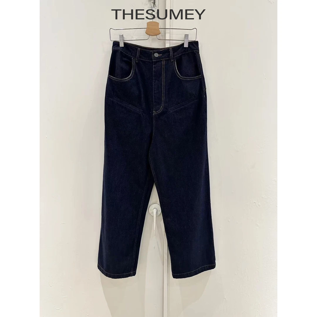 THESUMEY 夏季显瘦蓝色直筒休闲百搭宽松水洗牛仔裤