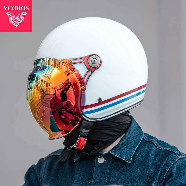 VCOROS复古摩托车碳纤维大头围头盔男女玻璃钢太子机车四季头盔