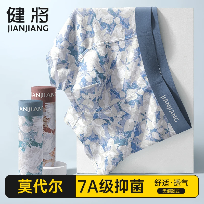 健将莫代尔男士内裤男生新款抗菌四角短裤衩无痕透气平角裤头男式