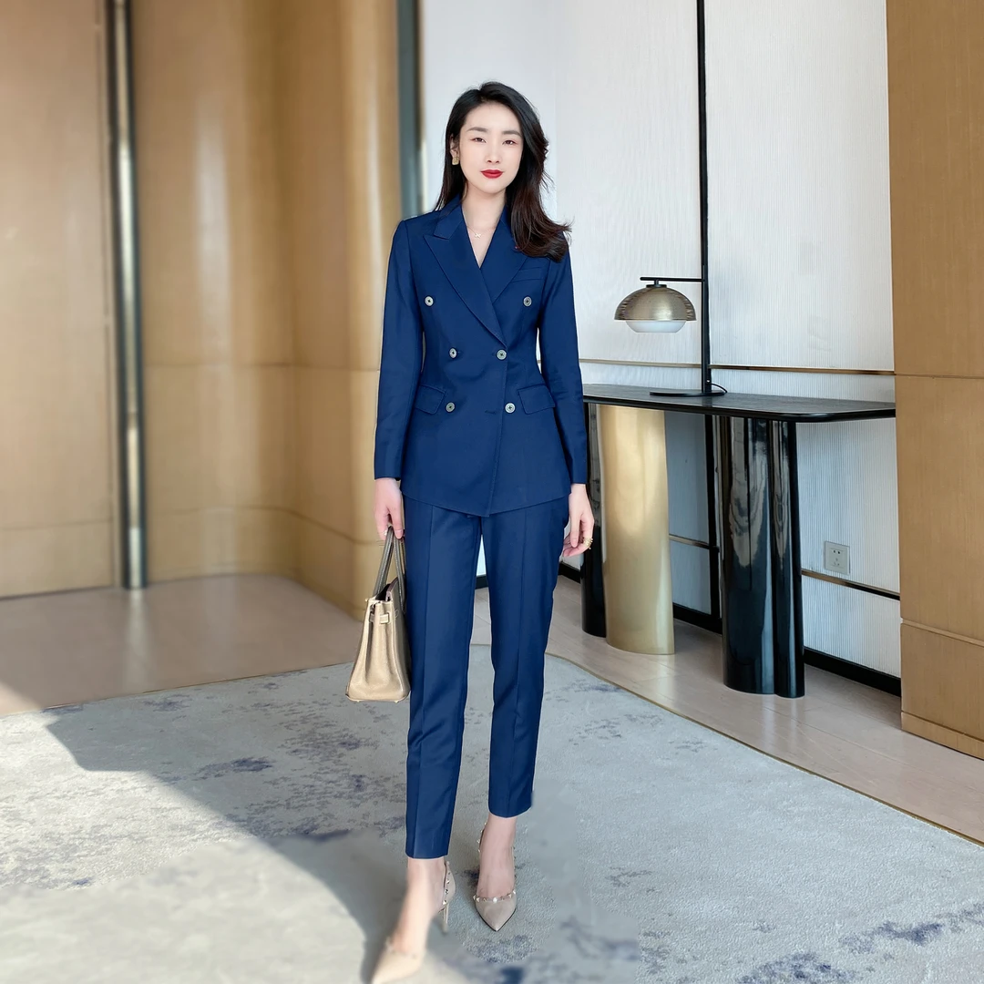 HuFuRen 2024春秋藏青红花眼西服修身显瘦西装职业团队装律师工装