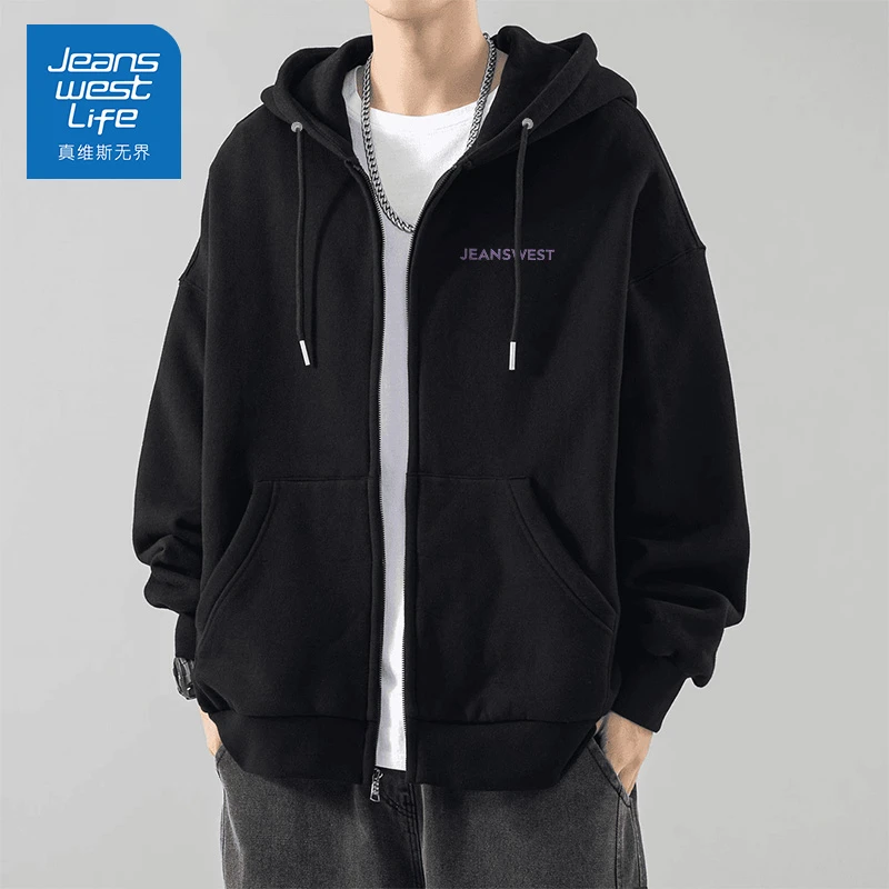 真维斯痞帅卫衣外套男款春秋款休闲运动开衫黑色潮牌男士冬季上衣