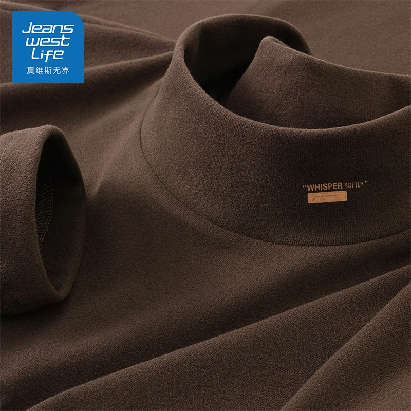 真维斯无界德绒打底衫秋冬上衣青少年保暖内衣双面绒男士长袖T恤