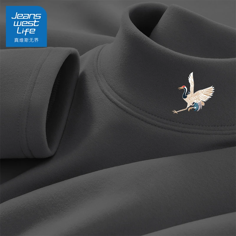 真维斯德绒打底衫男2025新款早春保暖休闲重磅内搭白色男士长袖t