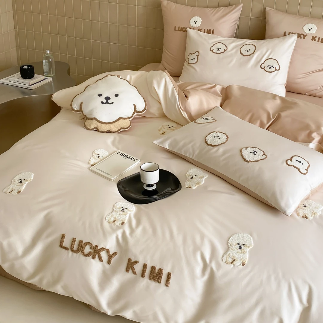 长绒棉100（50*50）轻奢卡通毛巾绣四件套床品-小奶狗