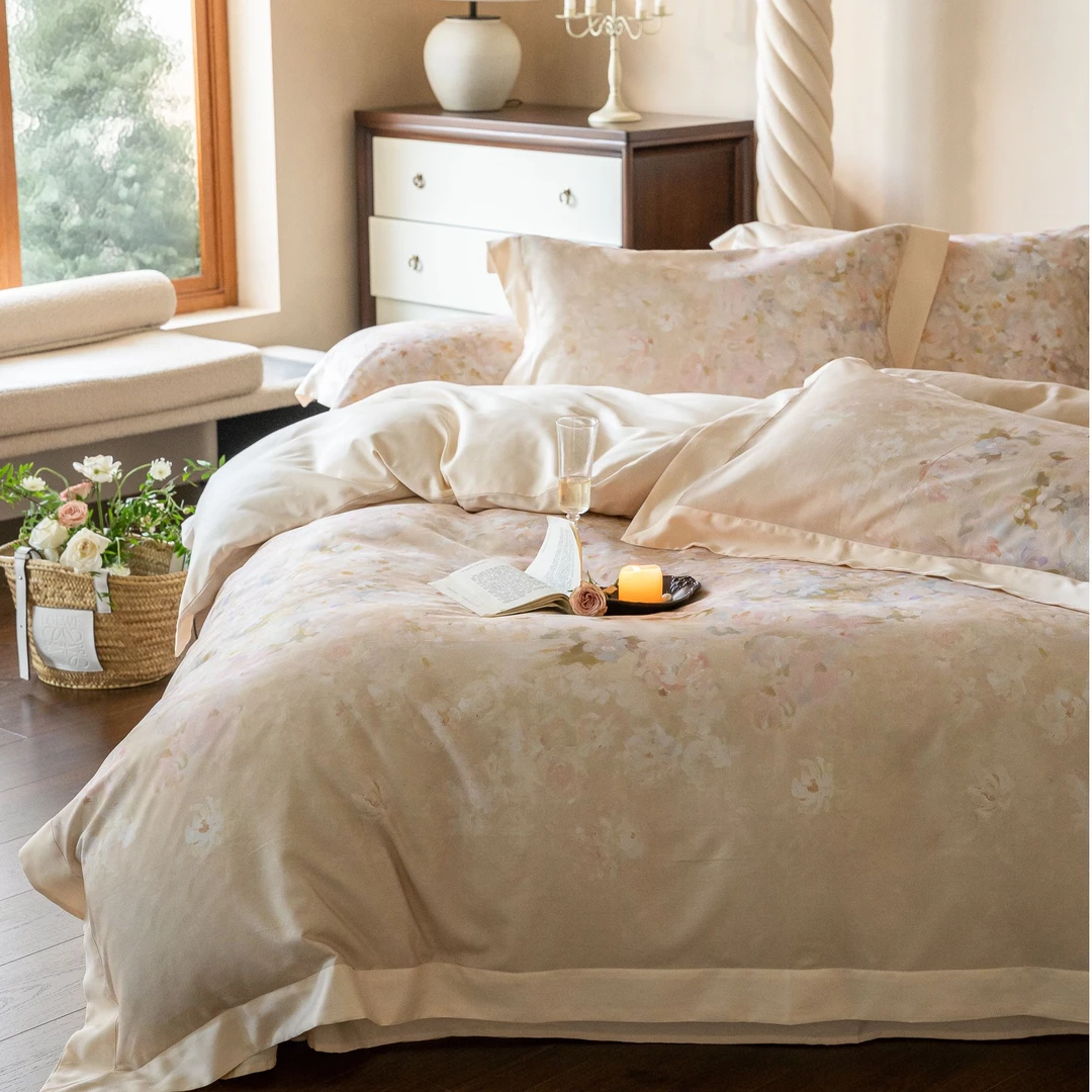 归时大婷子推荐！磨毛轻奢数码印花款四件套床品-微澜花语