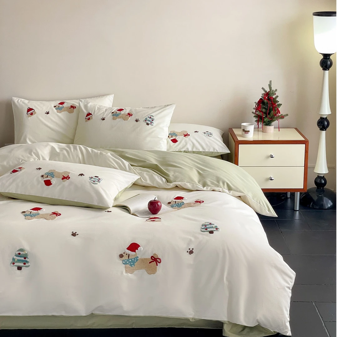 长绒棉磨毛款卡通版毛巾绣四件套床品-欢乐颂