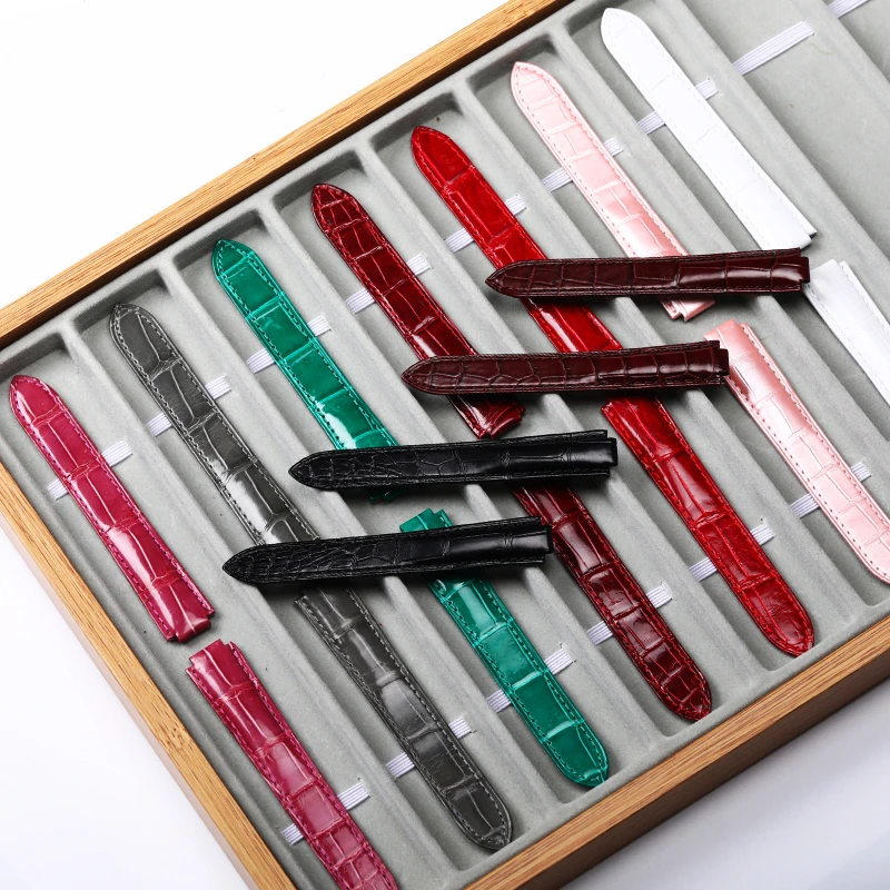 佰顺适用于卡地亚蓝气球表带坦克钥匙帕莎鳄鱼皮真皮男女款折叠扣