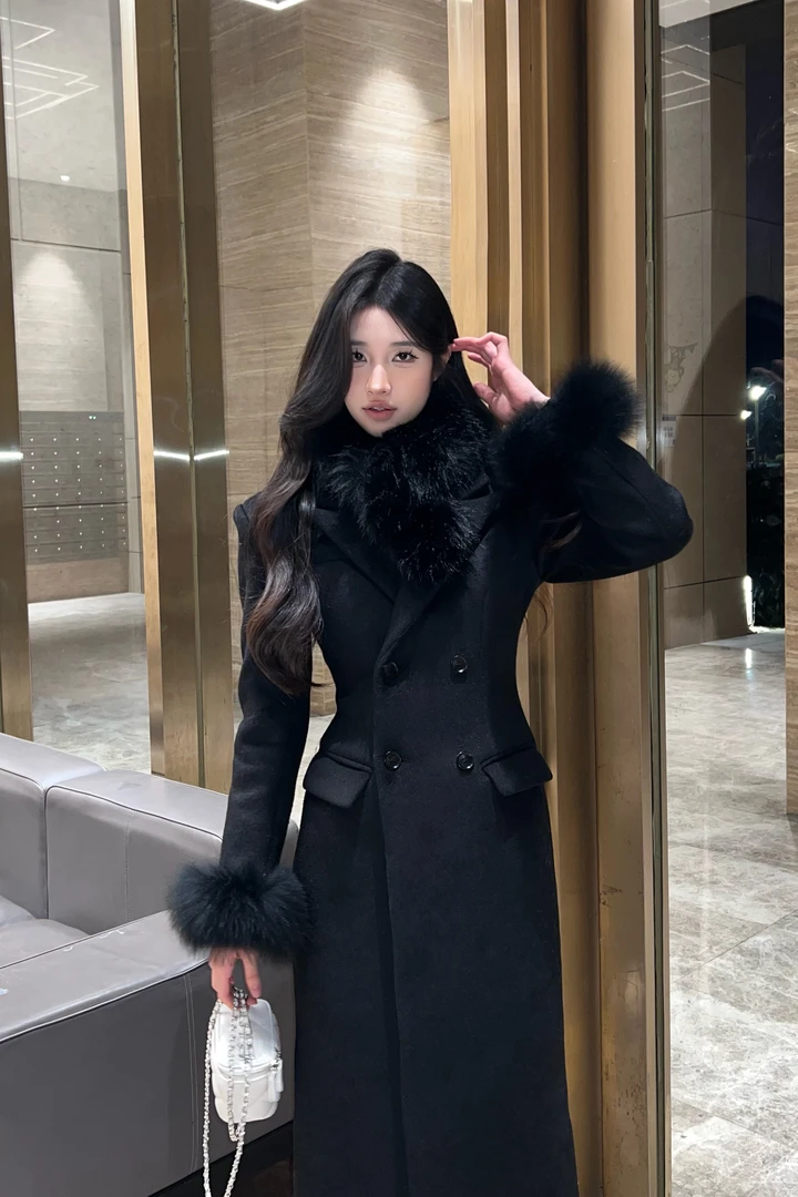 PANPANSTUDIO【顶楼女主】韩系通勤双面呢子轮廓感大衣修身中长款