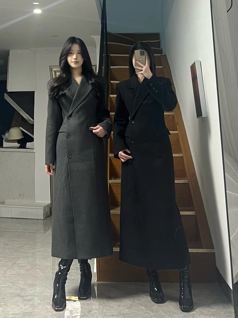 PANPANSTUDIO极简大牌感职场通勤高级感毛呢大衣女修身显瘦款外套