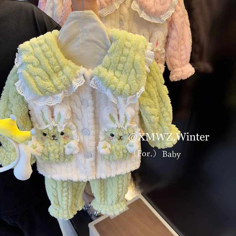 【清~现】3524SY66绿色双面绒家居服