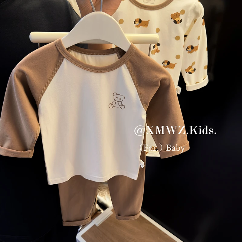 【清~现】1524SY32男女童韩版撞色无骨秋衣裤两件套