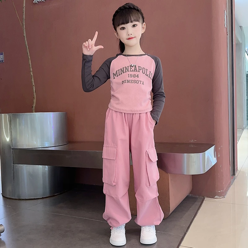 2024新款春秋女童中大童休闲时尚洋气秋季百搭儿童长袖上衣工装裤