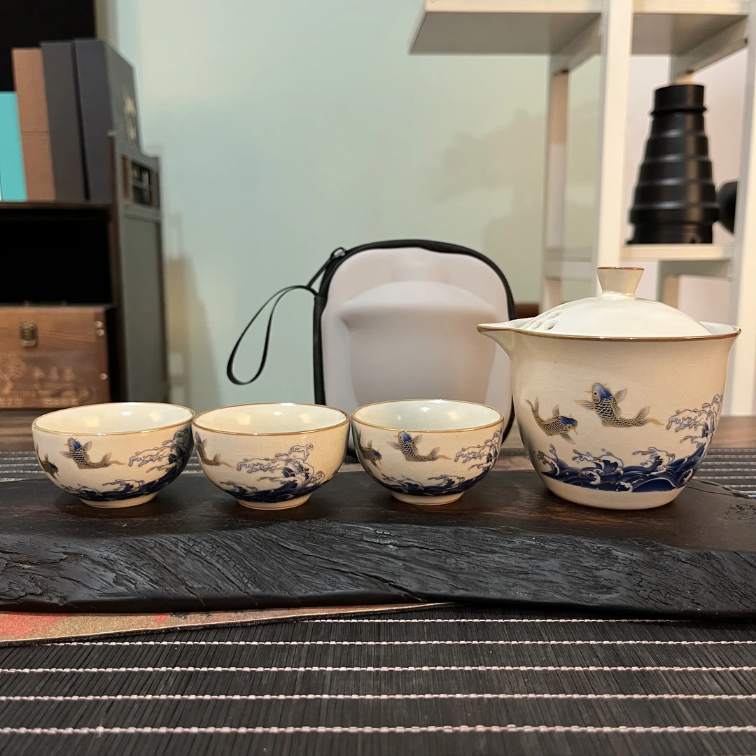 C258汝窑快客杯陶瓷便携旅行茶具公司会展团建中秋节日活动伴手礼