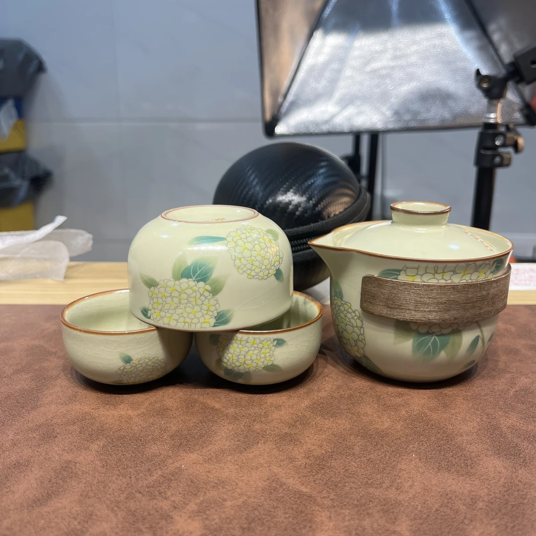 C240汝窑一壶三杯旅行车载茶具开片