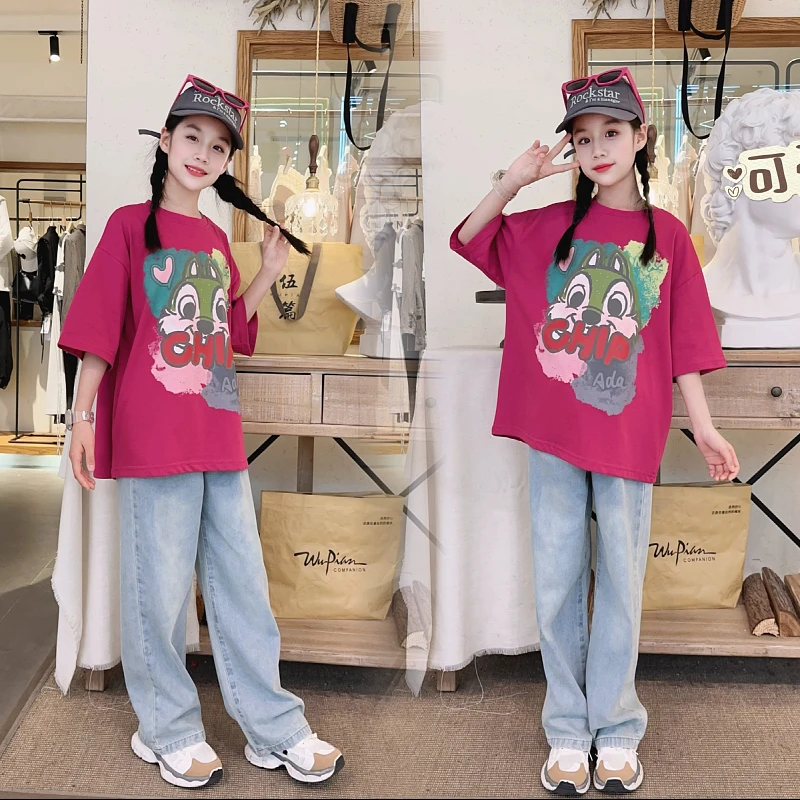 女童夏装短袖套装女孩洋气中大童T恤卡通时髦网红显瘦夏季两件套