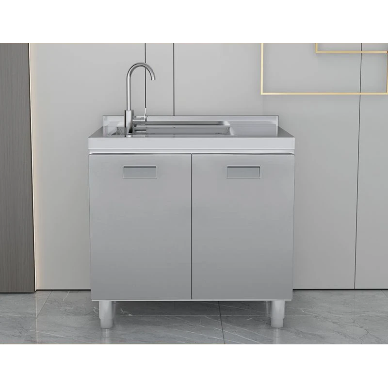 304整体不锈钢橱柜家用简易厨房碗柜一体特厚农村储物收纳灶台柜