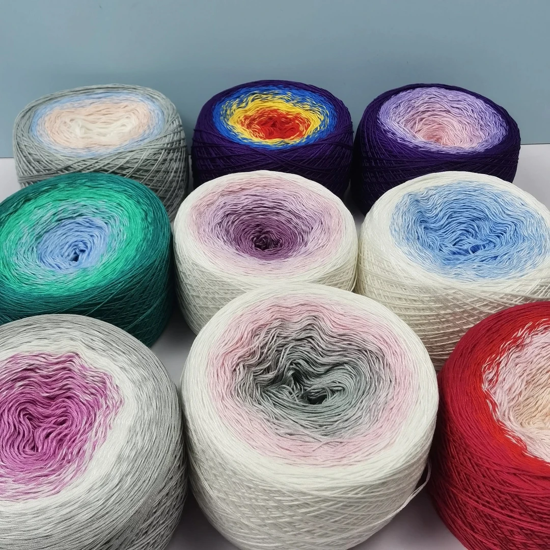 6股渐变色蛋糕加撵6号纯棉线手工编织七星毯星星毯毛衣披肩蕾丝线