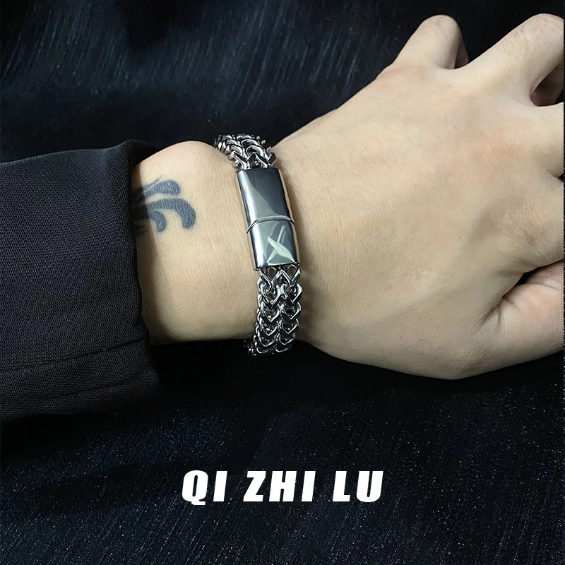 【山川相缪】韩版简约编织百搭时尚ins小众宽版手链手工